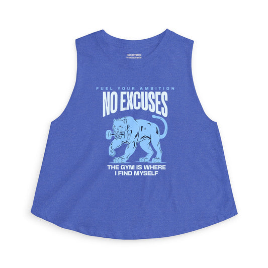 Gym Crop Top "No Excuses" — Women's Fitness Tank with Panther Graphic