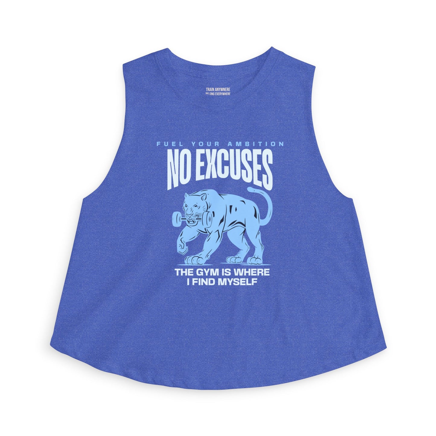 Gym Crop Top "No Excuses" — Women's Fitness Tank with Panther Graphic