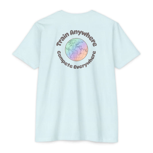 Train Anywhere Compete Everywhere T-Shirt — Pastel Globe Graphic