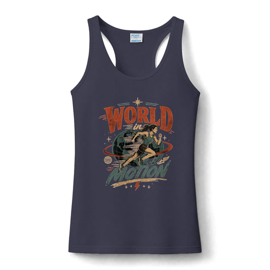 World In Motion Women’s Performance Tank — Retro girl Graphic Active Tank Top