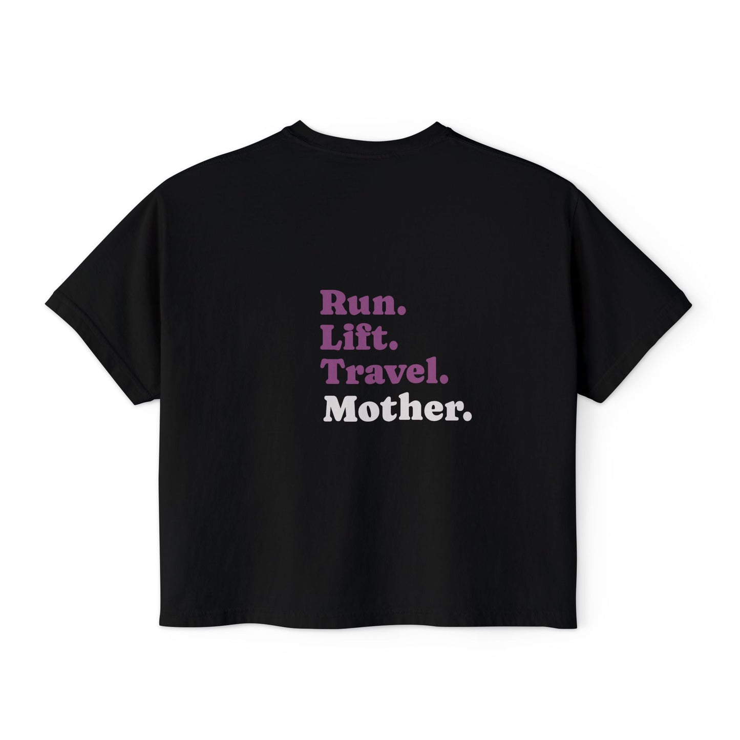 Run Lift Travel Mother Tee — Women’s Cropped Fitness Shirt | Minimal Mom Shirt Black