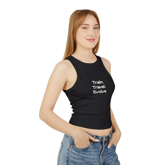 Train Travel Evolve Tank Top | Minimal Workout Tank | Women’s Gym Tank | Fitness Lifestyle Apparel | Black Athletic Tank | Activewear Top