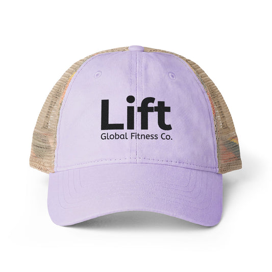 Lavender trucker hat with 'Lift' Global Fitness Co.