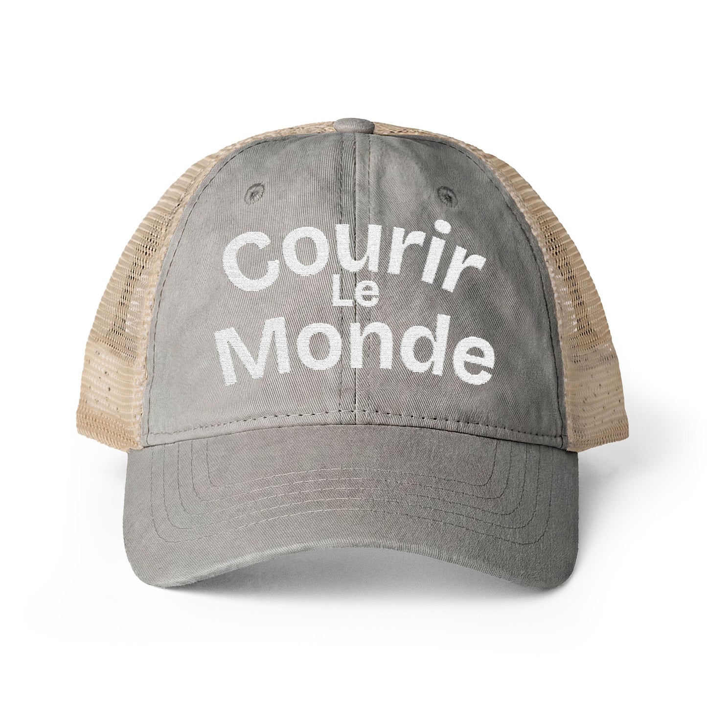 Courir le Monde French | Trucker Hat | Vintage Embroidered Fitness Travel Cap | Global Fitness Co.