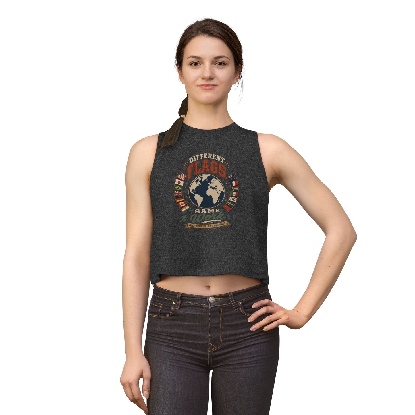 Women's Crop Top - Different Flags Same Work Earth Graphic Tank for Global Unity