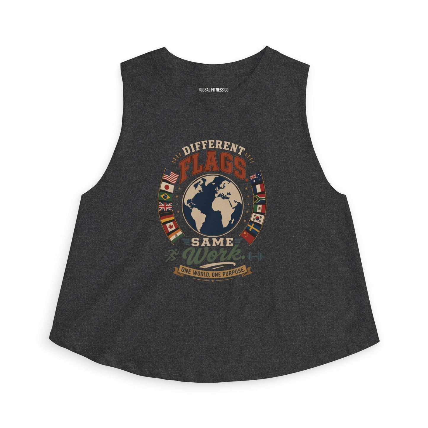 Women's Crop Top - Different Flags Same Work Earth Graphic Tank for Global Unity