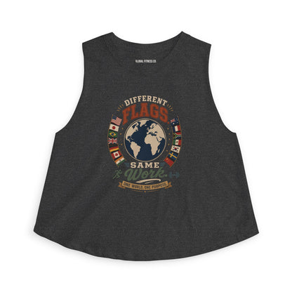 Women's Crop Top - Different Flags Same Work Earth Graphic Tank for Global Unity