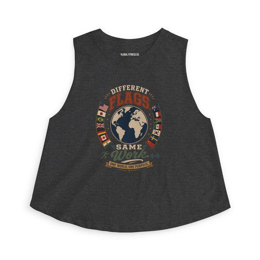 Women's Crop Top - Different Flags Same Work Earth Graphic Tank for Global Unity