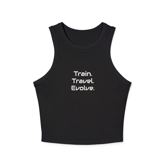 Train Travel Evolve Tank Top | Minimal Workout Tank | Women’s Gym Tank | Fitness Lifestyle Apparel | Black Athletic Tank | Activewear Top