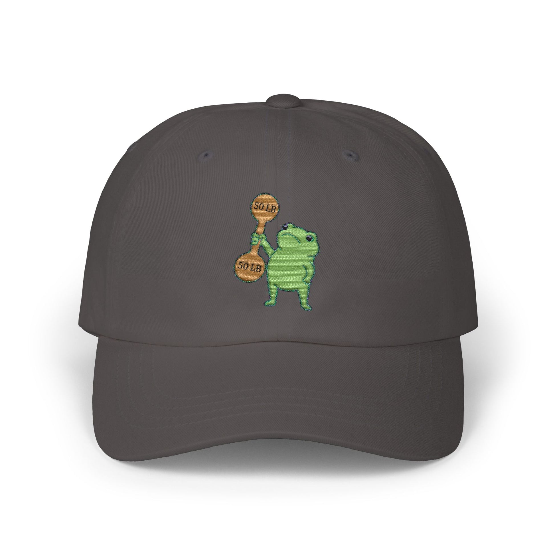 Global Fitness Co. dad hat featuring embroidered frog fitness graphic