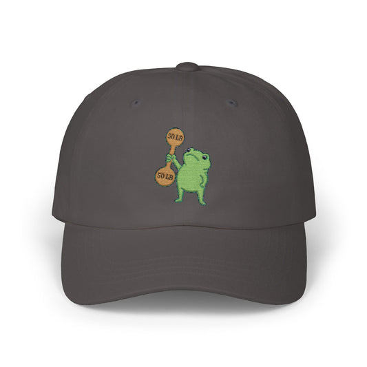Global Fitness Co. dad hat featuring embroidered frog fitness graphic
