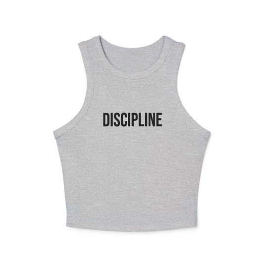 Discipline Racer Tank Top — Women's Micro Rib Crop Tank with 'DISCIPLINE' Text