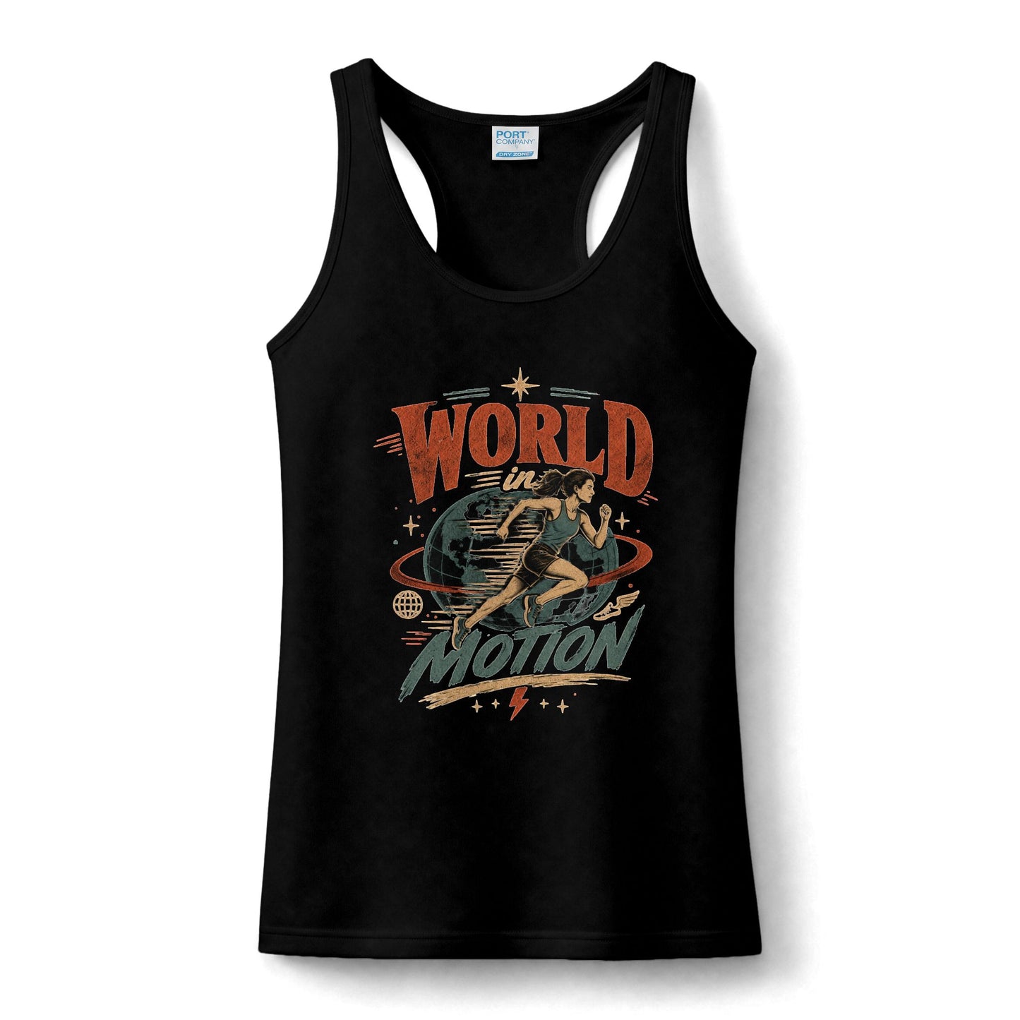 World In Motion Women’s Performance Tank — Retro girl Graphic Active Tank Top