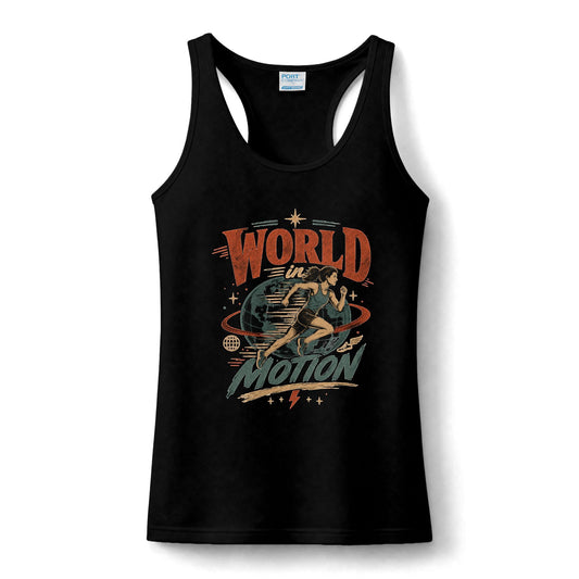 World In Motion Women’s Performance Tank — Retro girl Graphic Active Tank Top