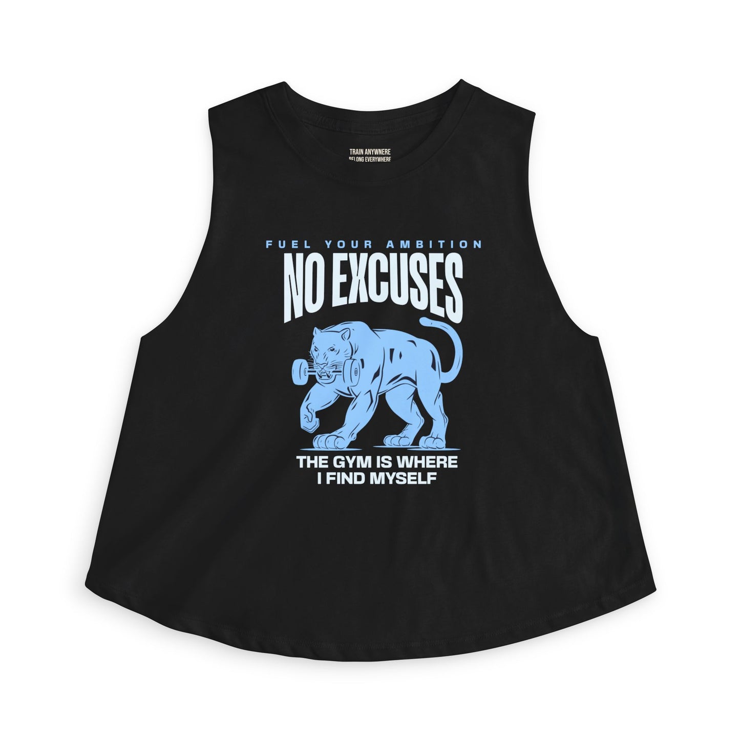 Gym Crop Top "No Excuses" — Women's Fitness Tank with Panther Graphic