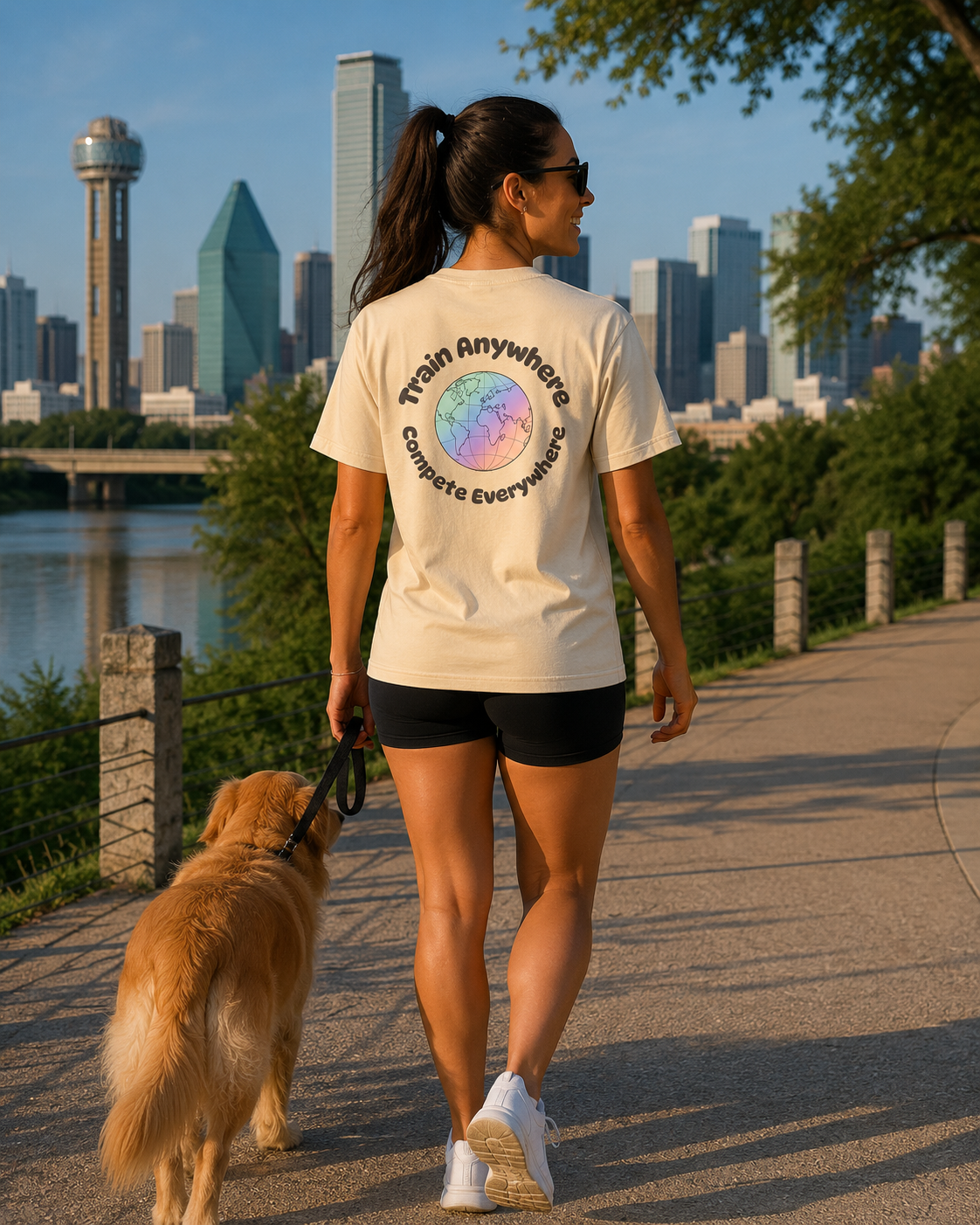 Train Anywhere Compete Everywhere T-Shirt — Pastel Globe Graphic