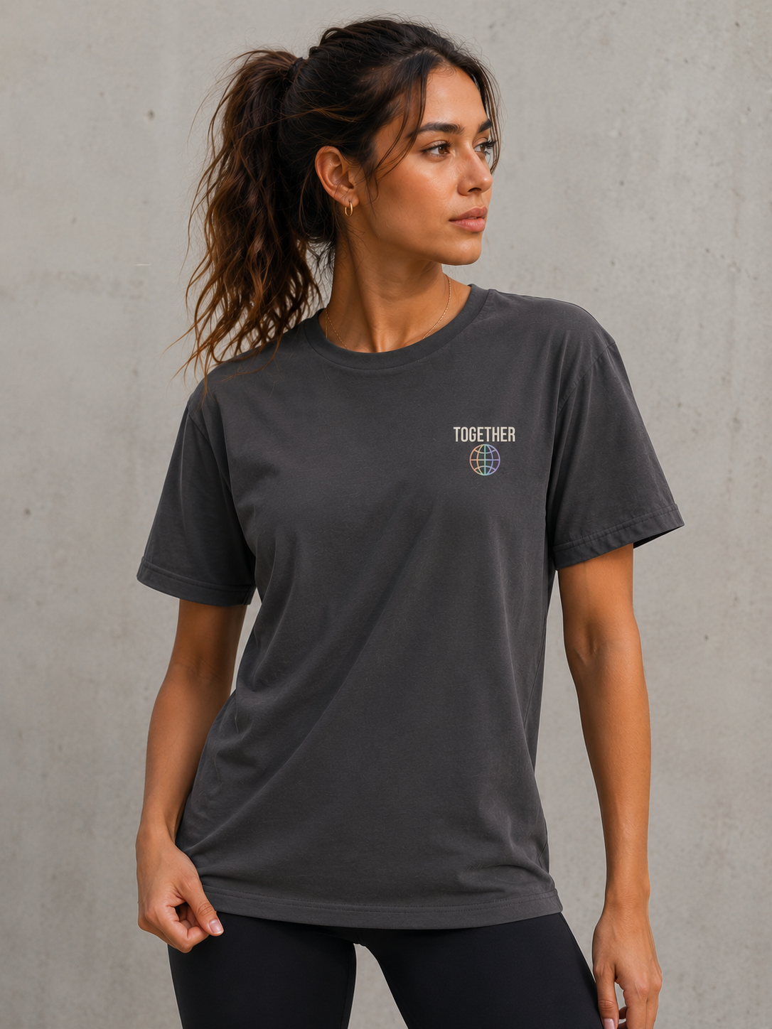 Global fitness Co. long tee with back graphic Fitness Unites Us. Train anywhere, belong everywthere. 