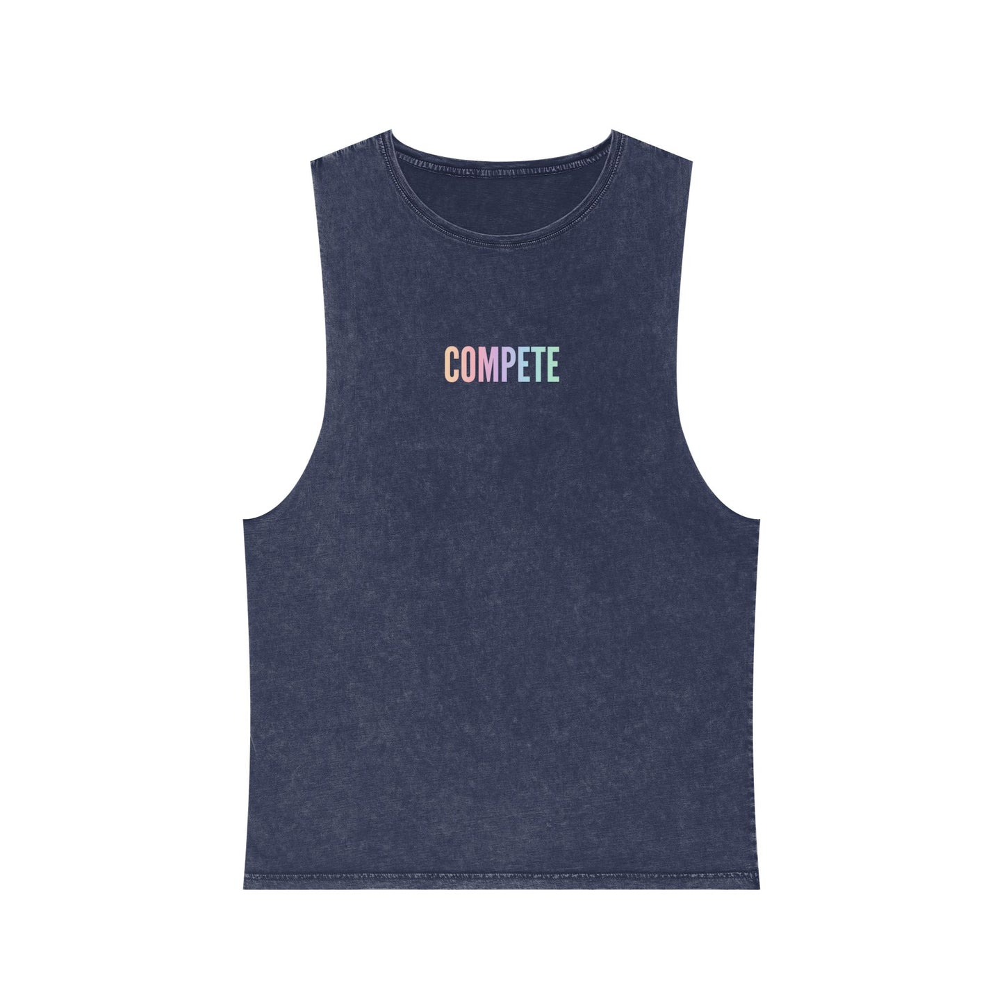 Global Fitness Co. charcoal unisex stonewashed tank with Rise With Pride back graphic