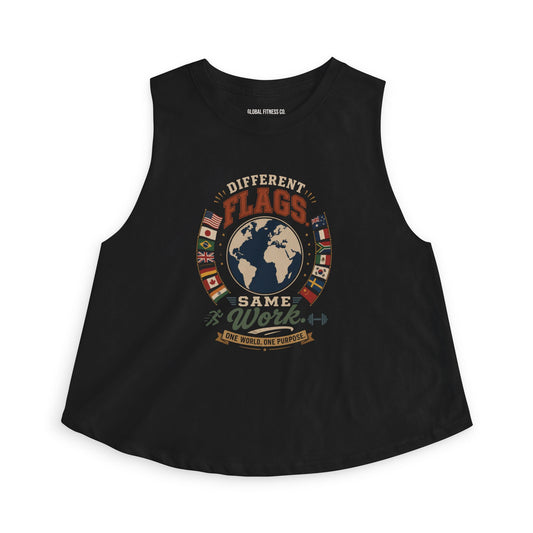 Women's Crop Top - Different Flags Same Work Earth Graphic Tank for Global Unity