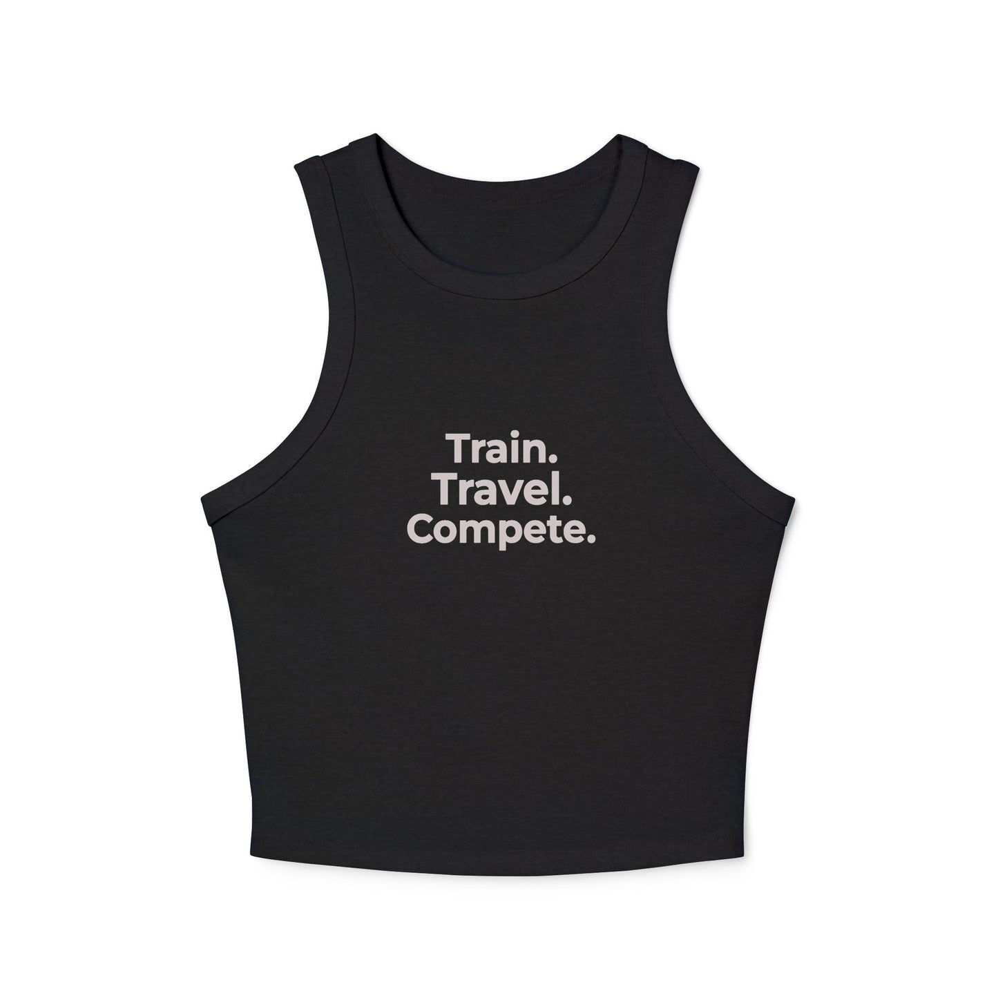 Train. Travel. Compete. Black Tank — Women’s Minimal Workout Top
