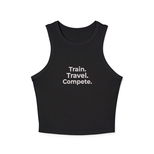 Train. Travel. Compete. Black Tank — Women’s Minimal Workout Top