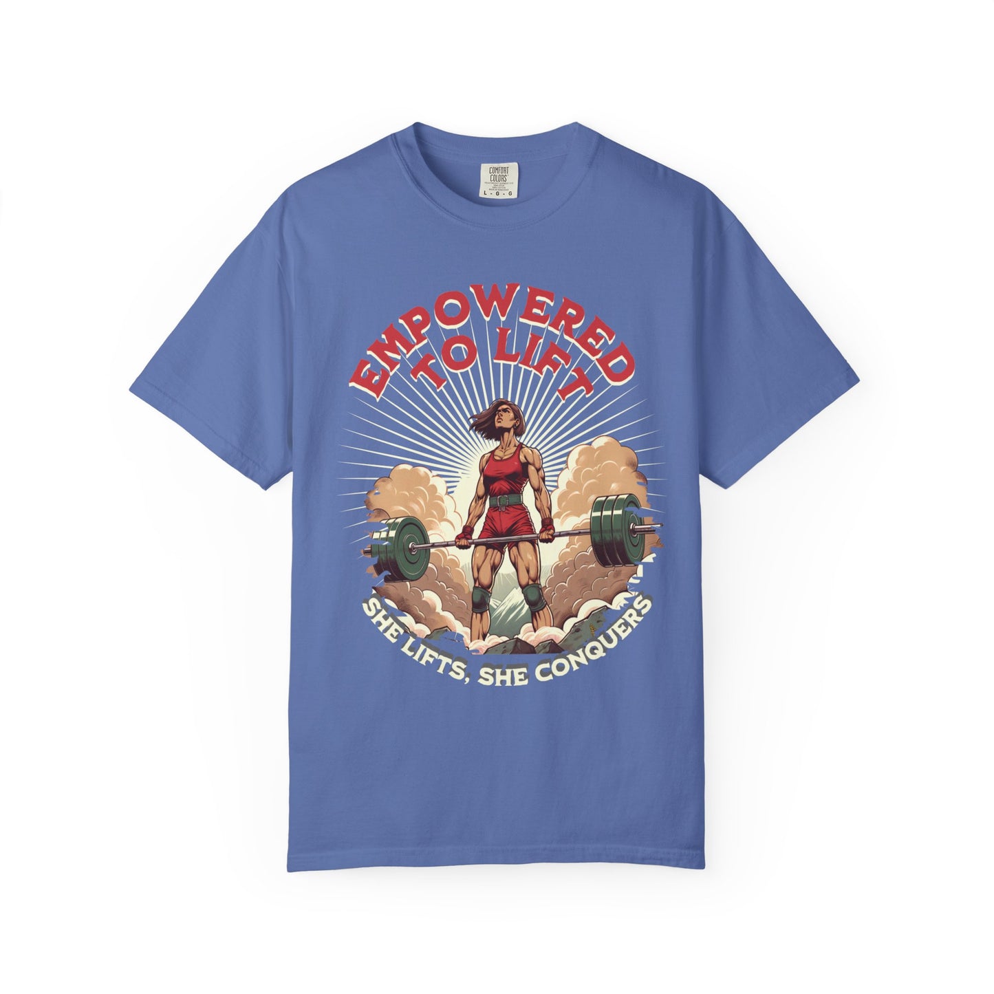 Empowered to Lift T-Shirt — "She Lifts, She Conquers" Weightlifting Tee