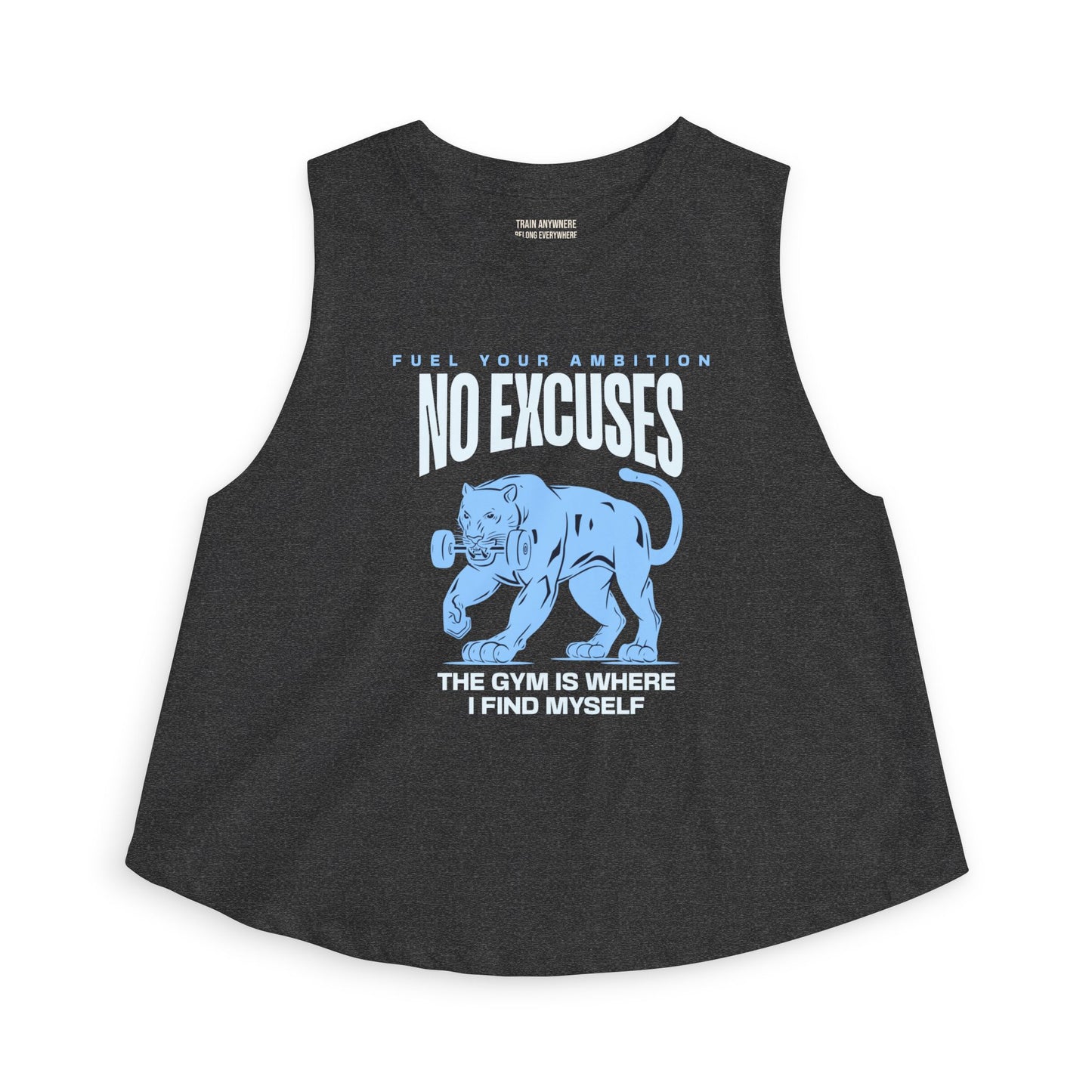 Gym Crop Top "No Excuses" — Women's Fitness Tank with Panther Graphic