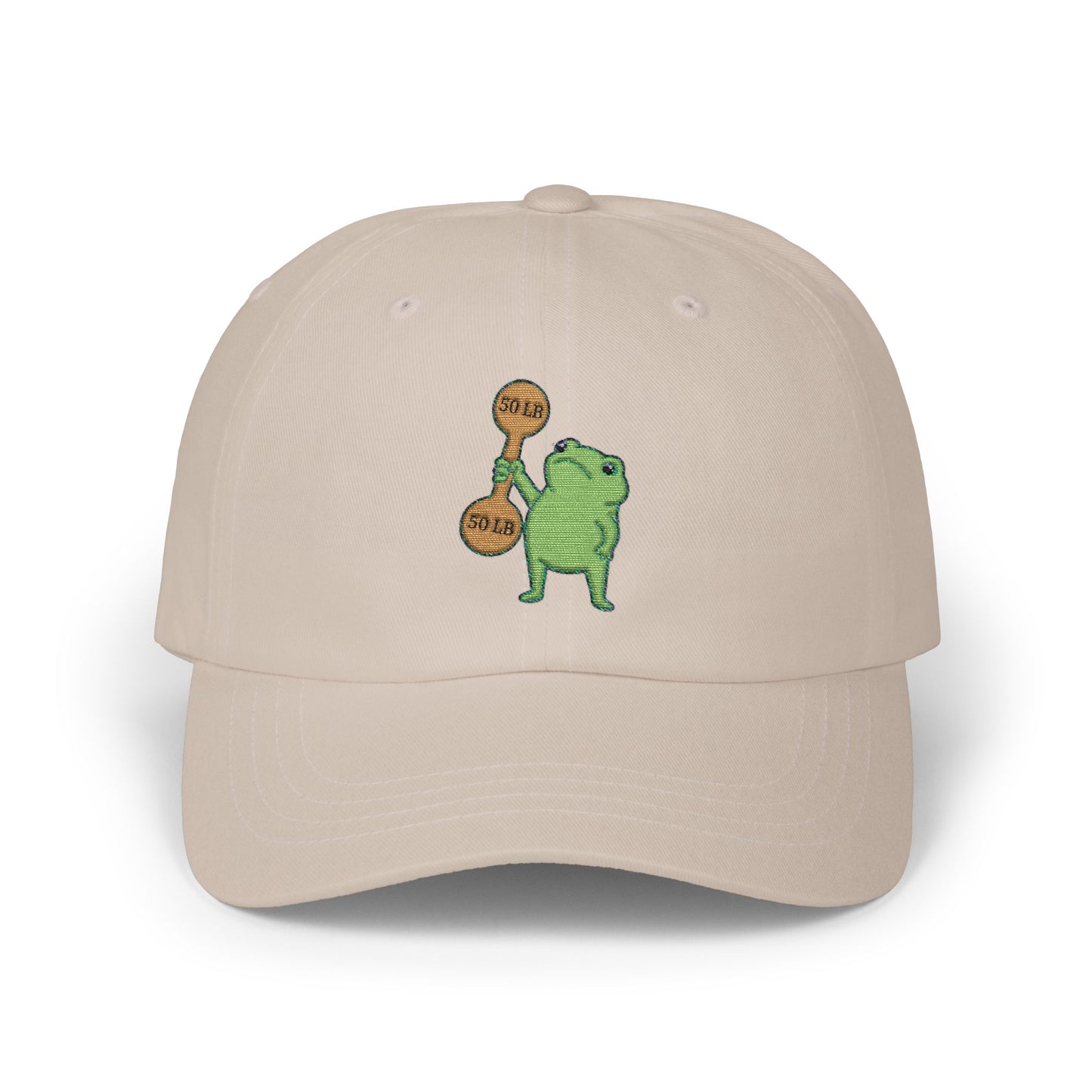 Global Fitness Co. dad hat featuring embroidered frog fitness graphic