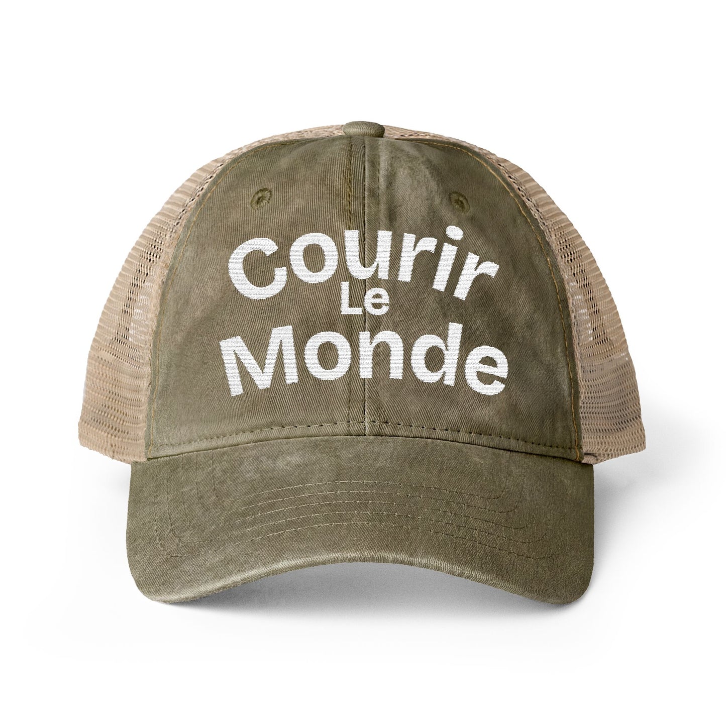 Courir le Monde French | Trucker Hat | Vintage Embroidered Fitness Travel Cap | Global Fitness Co.