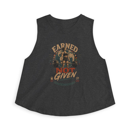 Crop Top — "Earned Not Given" Vintage Weightlifting Fitness Tank