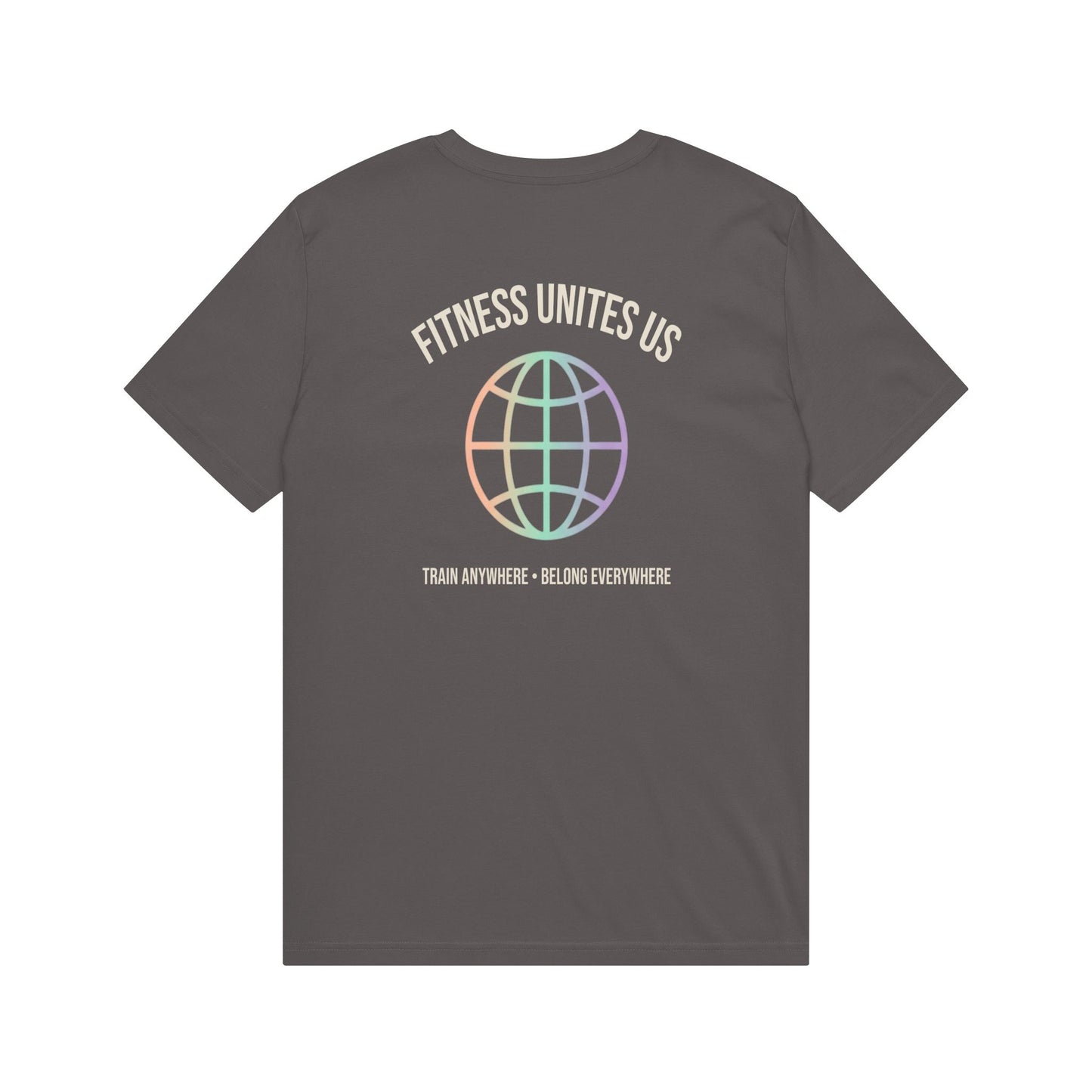 Global fitness Co. long tee with back graphic Fitness Unites Us. Train anywhere, belong everywthere. 