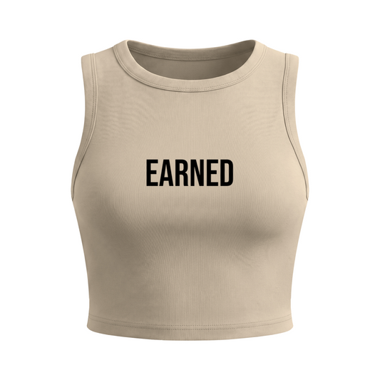 Global Fitness Earned Racer Tank | Women's Premium Micro Rib Crop Tank