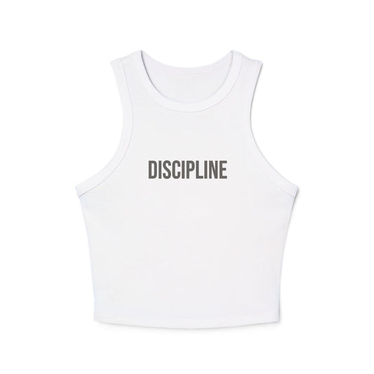 Discipline Racer Tank Top — Women's Micro Rib Crop Tank with 'DISCIPLINE' Text