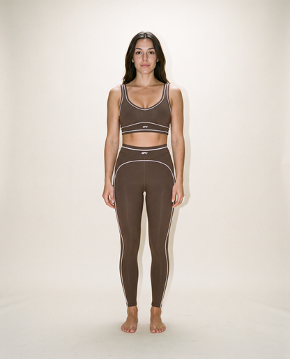 CUTEST BRA AND LEGGING SET BROWN AND WHITE BROWN COFFEE COLOR