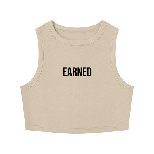 Global Fitness Earned Racer Tank | Women's Premium Micro Rib Crop Tank