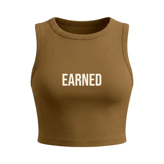 Global Fitness Earned Racer Tank | Women's Premium Micro Rib Crop Tank