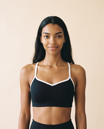 Contrast Strappy Sports Bra – Black & White | Global Fitness Co.