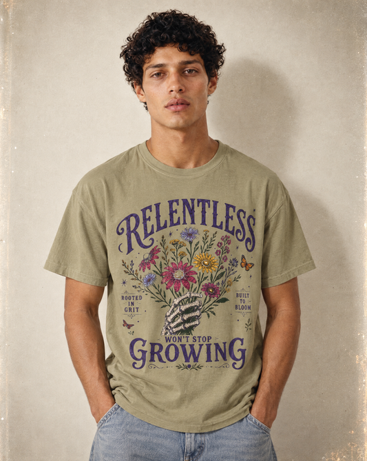 Relentless | Grow Anyway | Premium Heavyweight Fitness T-Shirt