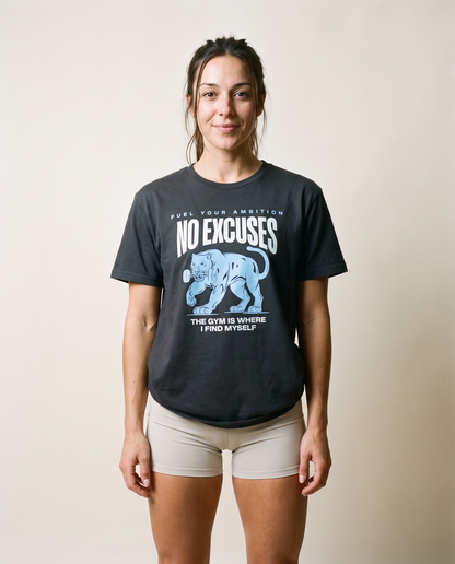 No Excuses Motivational Gym T-Shirt – Panther Graphic Workout Tee